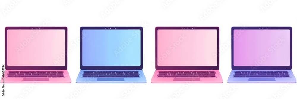 Wall mural open laptop with a blank screen, isolated on a clean white background, ideal for showcasing digital 