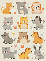 Fototapeta premium Cute Cartoon Animals Set.