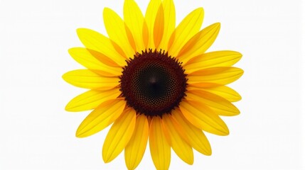Fototapeta premium Single Vibrant Sunflower With Bright Yellow Petals and a Detailed Dark Brown Center Against a Clean White Isolated Background.