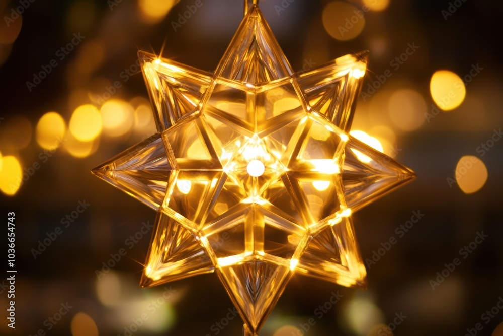 Poster intricate snowflake-like shapes glow softly with warm light, casting a cozy ambiance in a festive se