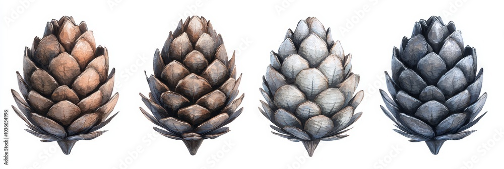 Wall mural pinecone with intricate scales, isolated on a white background, showcasing its natural texture and u