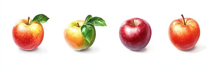 Vibrant red apple adorned with a small green leaf, elegantly isolated against a pristine white background, showcasing its fresh allure.