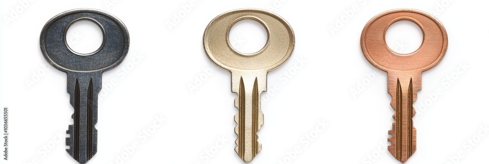 Wall mural simple round-headed key, isolated on white background, showcasing its clean design and functionality