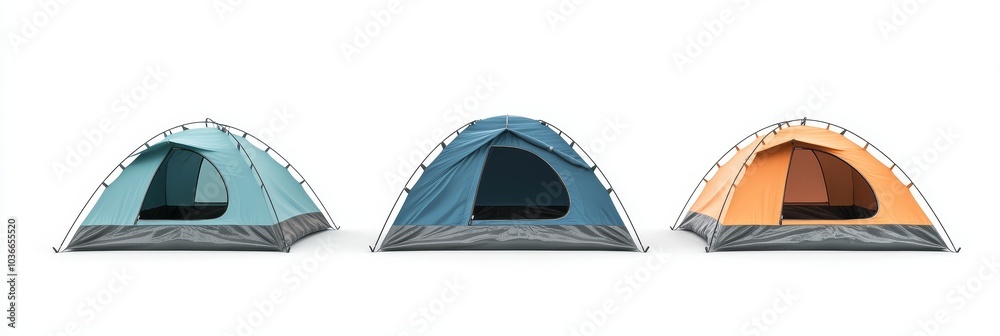 Wall mural simple tent set up on the ground, surrounded by a clean white background, emphasizing its design and