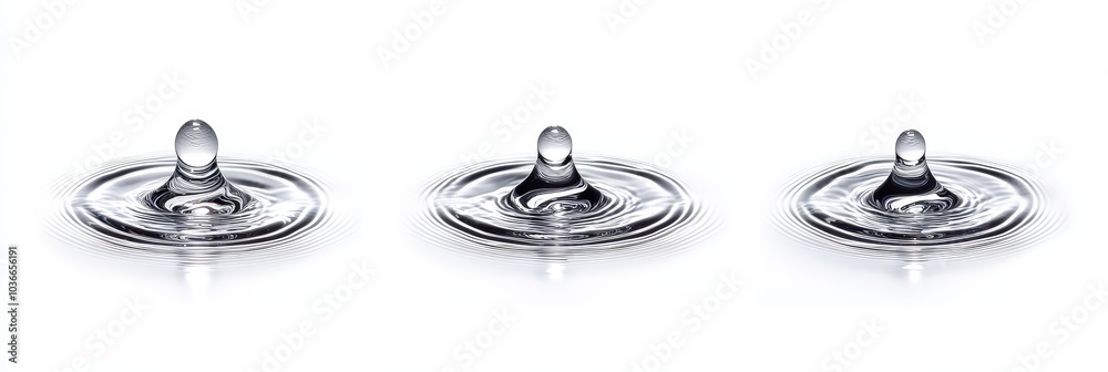 Wall mural water droplet creating ripple effects, isolated on a smooth surface, showcasing dynamic movement and