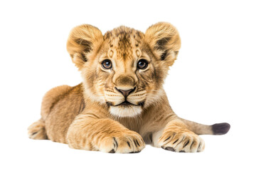 Obraz premium Adorable Lion Cub Isolated on transparent Background Perfect for Wildlife Education and Creative Projects