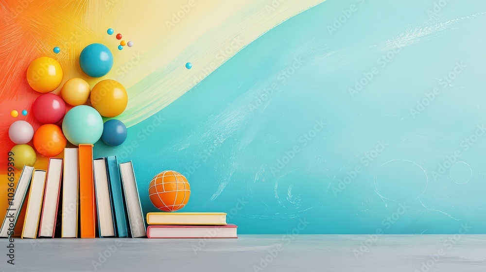 Fototapete a whimsical back-to-school illustration displaying multiple book icons arranged in a row on a gray t