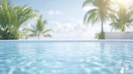 Fototapeta premium Spring break at a tropical resort, friends lounging by the pool, enjoying the warmth of a bright and sunny afternoon.