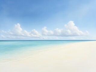 Fototapeta premium Escape to a summer island retreat, where the soft white sand meets the shimmering turquoise waters, all basking under the golden glow of the sun.