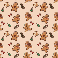 A Christmas-themed pattern featuring various gingerbread cookies including stars gingerbread men and are decorated with icing The background is light and festive enhancing the warm holiday feel