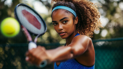 Young athlete practicing tennis on a sunny day at a local court, showcasing focus and determination