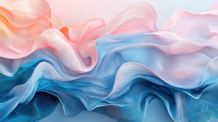 Obraz premium This image showcases flowing abstract waves in soft pink, blue, and white hues, creating a serene and artistic feel.