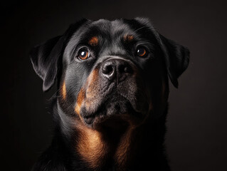 Obraz premium Serious Rottweiler Posing, Showcasing Its Intimidating Expression
