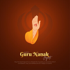 Happy Guru Nanak Jayanti Post and Greeting Card. Celebrating Birthday of Guru Nanak Dev Ji Banner Vector Illustration