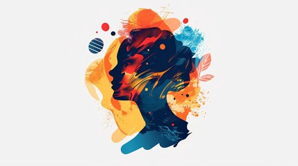 Obraz premium Illustration human head profile with abstract shapes