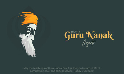 Happy Guru Nanak Jayanti Banner and Greeting Card. Celebrating Birthday of Guru Nanak Dev Ji Poster Design Vector Illustration