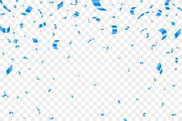 Blue confetti celebration party background design, Falling shiny blue confetti isolated on transparent background. Can be used for celebration, Christmas, New Year, Carnival festivity, confetti,