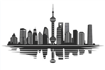 Obraz premium Cityscape black and white silhouette illustration on white background