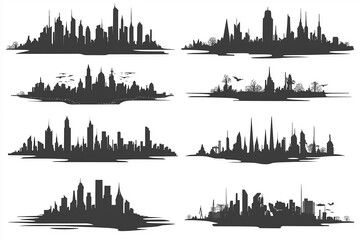 Obraz premium Cityscape black and white silhouette illustration on white background