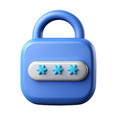 Blue Padlock with Password Dots. 3D Icon.
