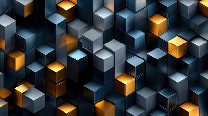 A visually striking arrangement of colorful metallic cubes in shades of blue and gold, creating a modern and geometric design. Perfect for digital backgrounds.