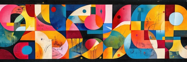 Vibrant, colorful graffiti art featuring abstract shapes and modern typography