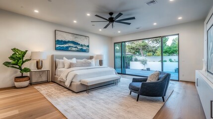 Fototapeta premium Modern Bedroom with Natural Light and Stylish Decor