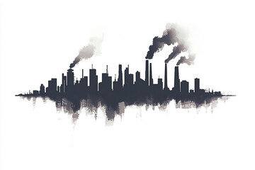 Industrial city Cityscape black and white silhouette vector illustration on white background