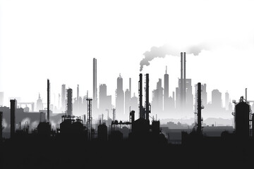 Industrial city Cityscape black and white silhouette vector illustration on white background