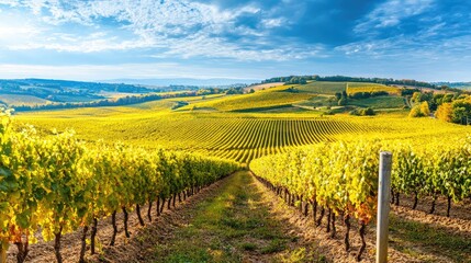 Fototapeta premium Scenic Vineyard Landscape Under Blue Sky