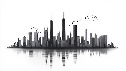 Fototapeta premium Cityscape of Industrial city black and white silhouette on white background