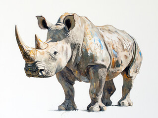 Fototapeta premium Majestic Rhino Standing Proudly, Showcasing Its Impressive Horn and Armor