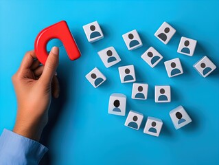 Engagement Magnet: Captivating Illustration of Human Connection with Avatars on a Striking Blue Backdrop &ndash; Perfect for Sports Decor Posters and Team Spirit Displays!