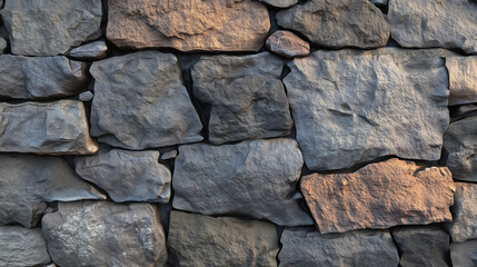 Fototapeta premium Detailed view of a natural stone wall showcasing various textures and colors in late afternoon light