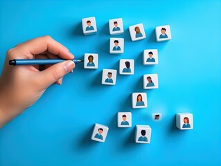 Engagement Magnet: Captivating Illustration of Human Connection with Avatars on a Striking Blue Backdrop &ndash; Perfect for Sports Decor Posters and Team Spirit Displays!