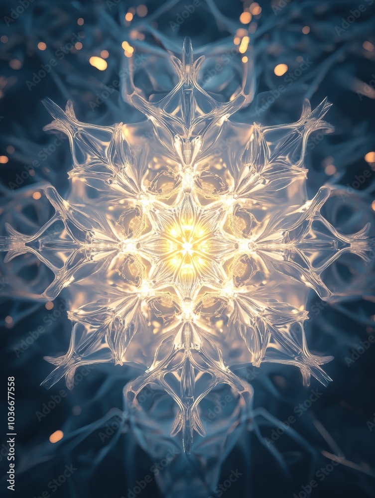 Fototapete delicate snowflake-like geometric shapes shine softly, creating a captivating visual effect against 