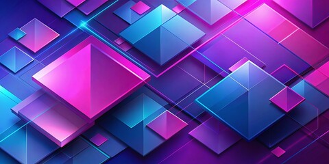 Fototapeta premium Abstract Geometric Composition of Interlocking Squares and Lines in Vibrant Hues of Purple, Pink, and Blue