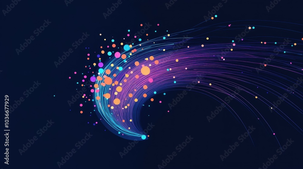 Poster abstract data representation with colorful lines and dots