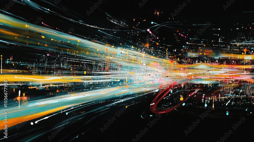 Poster abstract representation of dynamic data flow and movement