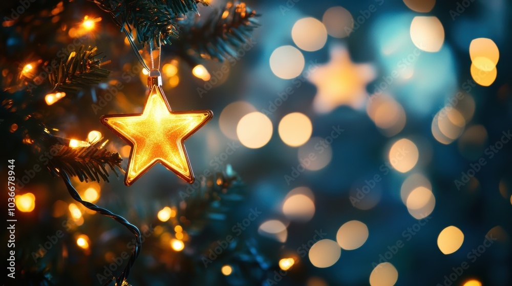 Aufkleber the night sky sparkles with stars while colorful christmas lights twinkle, creating a festive ambian