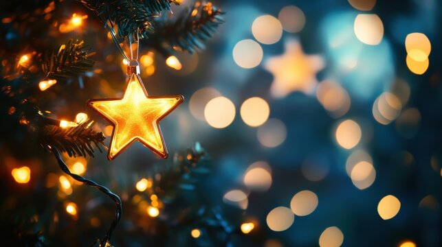 The night sky sparkles with stars while colorful Christmas lights twinkle, creating a festive ambiance for holiday celebrations. Generative AI