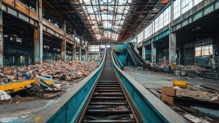Fototapeta premium Abandoned Warehouse with Empty Conveyor Belts