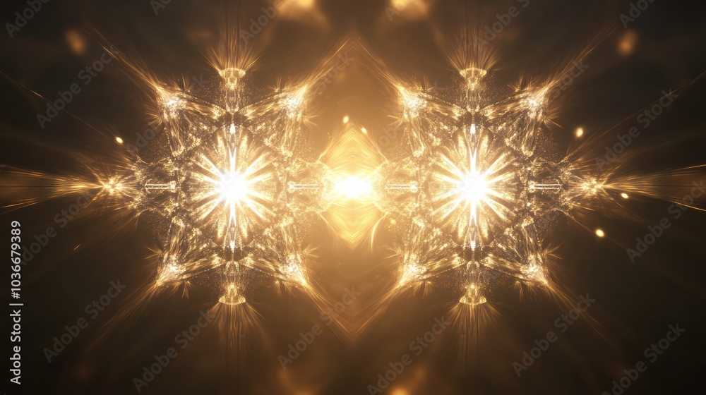 Fototapete Intricate shapes with symmetrical designs create a mesmerizing display of glimmering light against a dark background, evoking winter's charm. Generative AI