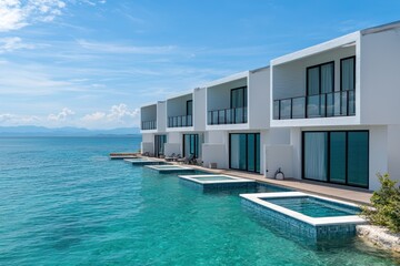 Fototapeta premium Luxurious Waterfront Villas Overlooking Crystal Clear Waters for Ultimate Relaxation