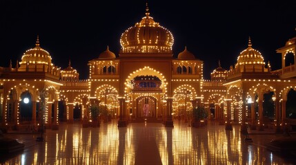 Illuminated Palace at Night with Festive Lights
