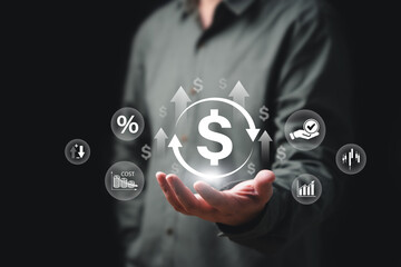 Profit target, Cost Investment Management, Financial GDP growth strategy, Businessman financial...