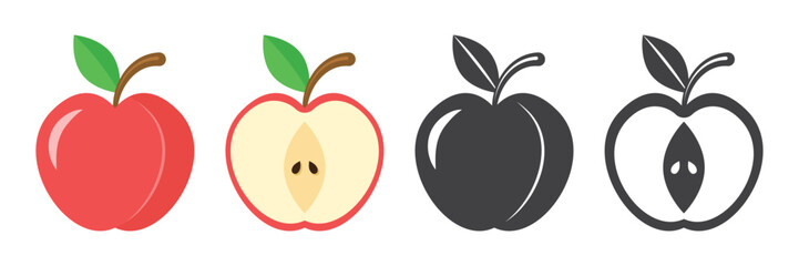 Apple fruit icon set in flat style. Healthy dessert vector illustration on isolated background. Fresh food sign business concept.