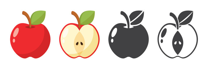 Apple fruit icon set in flat style. Healthy dessert vector illustration on isolated background. Fresh food sign business concept.