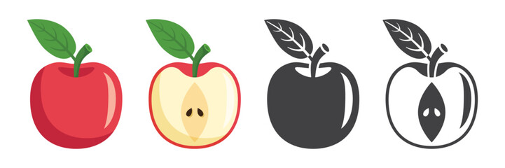Apple fruit icon set in flat style. Healthy dessert vector illustration on isolated background. Fresh food sign business concept.