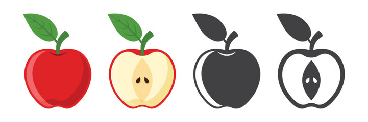 Apple fruit icon set in flat style. Healthy dessert vector illustration on isolated background. Fresh food sign business concept.